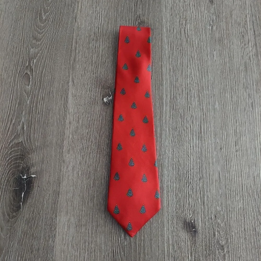 Men’s John Henry Silk Tie, Christmas Tree - Red